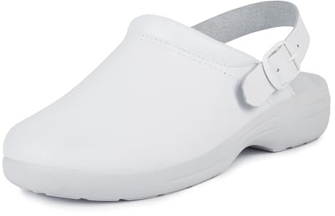 Jürgen Hirsch dam Clog Soft 04 läder halkfri mjuk fotbädd anti-shock häldyna, Vit, 38 EU