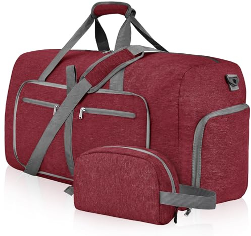 Felipe Varela Reisetasche mit Schuhfach und verstellbarem Riemen, faltbare Reisetasche für Männer und Frauen, wasserdichte Seesäcke, F Rot, 85L, Zusammenklappbar mit Schuhfach
