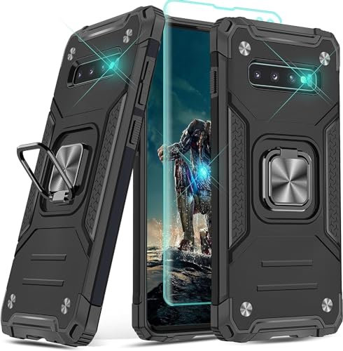 YmhxcY For Samsung Galaxy S10 Plus Case,with 3D Curved Screen Protector,Armor Grade Cases,with Rotating Holder Non-Slip Case,For Samsung Galaxy S10 Plus-Black