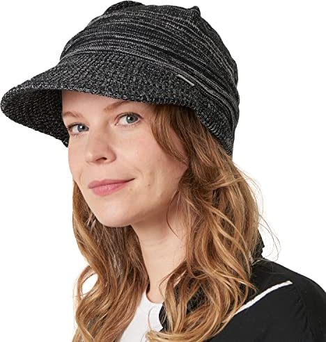 CHARM Herren Beanie Mit Schirm - Bio-Baumwolle Visor Cap Chemo Hut Strickmütze Mix Schwarz