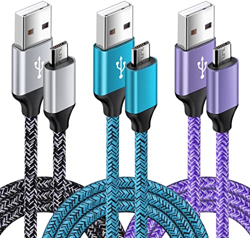 Micro USB Cable, 6FT/1.8M 3Pack Android Charger Cable Fast Charging, Nylon Braided Micro USB Charger Cable for Samsung S7/S6/S5/J7/J6/J5/J3/Note 5, PS4, Tablet, HTC, LG, Nokia