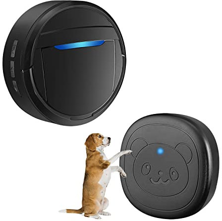 Whimsii Campanello Wireless per Cani, Campanello ad Anello per Uscire, Pulsanti Impermeabili IP55, 55 Melodie, 4 Livelli di Volume e Portata di 289,6 m (Nero, 1 Ricevitore 1 trasmettitore)