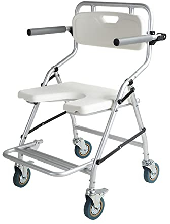 WIUPJGBD Toilettenrollstuhl, Leichter Faltbarer Toilettenrollstuhl mit abnehmbaren Bettpfannen-Armlehnen und Rädern