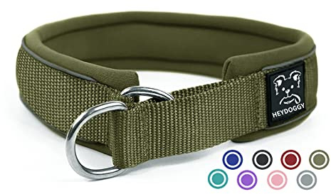 Weich Neopren Gepolstert Hundehalsband (4cm Breite) Reflektierend Hund Halsband mit Robust Nylon & Zugstopp, Bequem Zughalsband Dressurhalsband für Kleine Mittlere Große Hunde Walken XL,ArmeeGrün