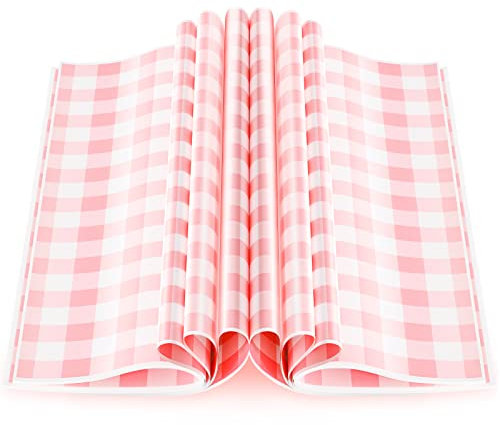 Chivao 150 Stück Wachspapier für Lebensmittel, 24,9 x 21,6 cm, rosa kariert, Delikatpapier, Einweg-Papier, fettdicht, Lebensmittelkorbeinlagen für Sandwich, Brot, Burger, Verpackung, Geburtstag
