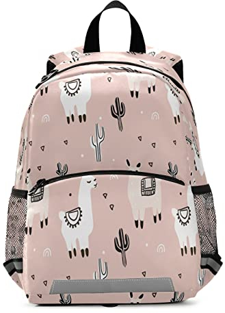 Kcldeci Lama Alpaka Kaktus Rosa Kinder Rucksack mit Sicherheitsleine, tropische Pflanze Anti-Verlust-Kinder Kleinkind Vorschulrucksack für Jungen Mädchen Baby