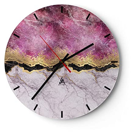 Modern Wanduhr Rosa golden Hintergrund 40x40cm Rund Groß Wand Uhr Glas Analog Zimmeruhren Küche Büro Wohnzimmer Glasuhr Wall Clock Dekoration Design Wanddekoration Küchenuhr C3AR40x40-5038