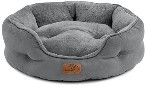 Bedsure Cat Bed for Indoor Cats - 51x48x15cm Round Washable Kitten Bed with Slip-Resistant Bottom and Reversible Cushion, Grey