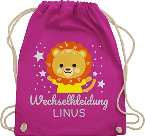 Turnbeutel Rucksack - Kita Beutel Wechselsachen Jungen - Wechselkleidung Löwe - Unisize - Fuchsia - kinderturnbeutel wechselbeutel personalisierte löwen stoffrucksack kindergartenbeutel