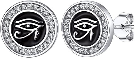 Boucle d'oreilles Argent Oeil d'Horus Noir Strass Blanc Petit Clou Oreille Femme 925 Homme Cadeau Petit Ami Bijoux Enfant Fille Garcon