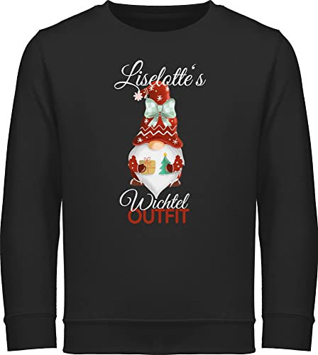 Sweater Kinder Sweatshirt Jungen Mädchen Pullover - Weihnachten Geschenke - Wichtel Outfit mit Name - 128 (7/8 Jahre) - Schwarz - Weihnachtspullover Junge 152 Weihnachts weihnachtswichtel pullies