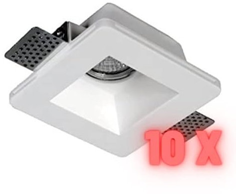 10x Portafaretto Gesso Da Incasso Quadrato Interno Squadrato GU10 120x120x55 mm