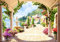 wandmotiv24 Fototapete Seeblick Sandstein Terrasse, 300 x 210 cm - selbstklebende Strukturtapete, Wanddeko, Wandbild, Wandtapete, Stein-weg, Italien, Fresko M1080