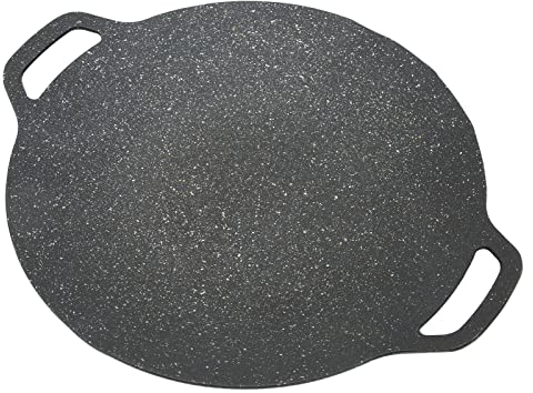 TUORE Poêle à Griller Coréenne, Plaque Chauffante Coréenne à Texture Striée, Poignées Doubles en Aluminium moulé Sous Pression Solide pour le Camping (34cm)