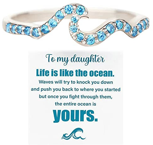 jieGorge Einfache Ringe für Frauen to My Daughter Ring Surfer Ring Highs and Lows Daughter Ring Birthday Gifts for Daughter from Mom European and American Light Luxury Water Wave Ring (C, One Size)