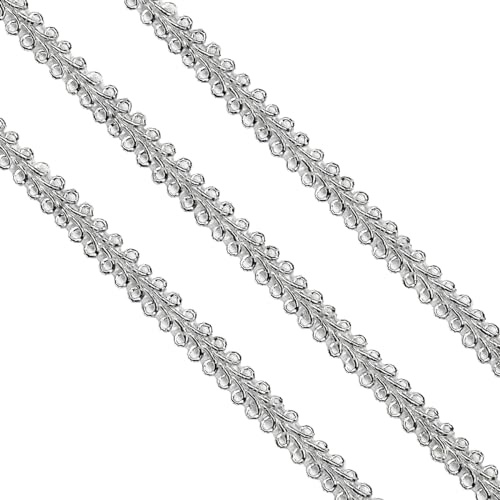 Length 22Yards Silver 0.8cm/0.3in Wide Fabric Decorative Lace Webbing for All Kinds of Sewn Garments, Curtains, Sewing and DIY Crafts Lamps Furniture Decoration Gimp Braid Trim (Silver - 0.8)
