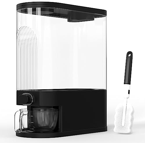 Retail Blade - 25lb Black Rice Dispenser, Measuring Cup & Sponge. Airtight Grain, Bean & Rice Container. NEW Clear Black Design. Easy To Use Grain Dispensing Storage Container For Kitchen