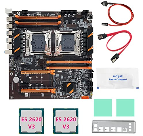 KVSERT X99 Dual CPU Motherboard Dual CPU Motherboard +2XE5 2620 V3 CPU+SATA Cable+Baffle+Thermal Grease LGA 2011 Slot Support 2011-V3 CPU Motherboard