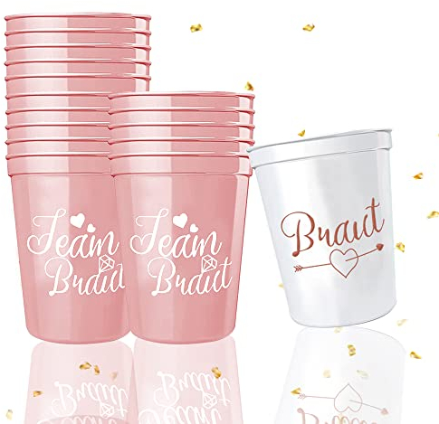 16 pcs Braut und Team Braut Tassen,Schnapsglas Team Braut,JGA Becher Team Bride,Bride to Be Dekoration,JGA Deko Frauen,Bachelorette Party Cups,JGA Deko Becher