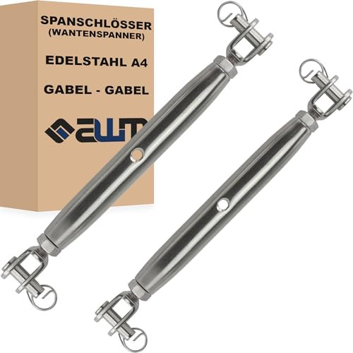 Edelstahl VA4 Seilspanner Wantenspanner Drahtseil Spannschloss Drahtspanner Spannschraube Spanner - 2 Stück (Gabel x Gabel (Geschlossen) - M8)