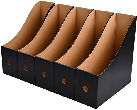 5 Pcs Magazine Files Holder, Cardboard File Rack with Labels, Foldable A4 Folder Holder, Multicolor Desktop File Organizer, Magazine Storage Boxes for Office School Home Dormitory (Black)