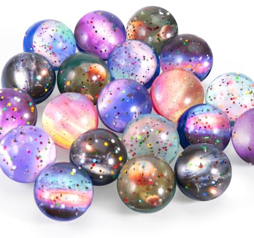 Ayfjovs 20 Pack Starry Space Bouncy Balls - 32mm Gummibälle, für Space-Themen-Partys, Tasche Füller, Osterkorb Füllung, Klassenzimmer Preise und Haustier Spielzeug - High Bounce, und hell gefärbt