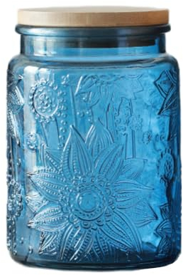 ANSQU Blue Glass Jar, 700ml Vintage Glass Canister with Airtight Lid, Candy Jar/Mason Jar for Coffee, Tea, Cookie, Cereal, Spice, Bath Salt (Blue,1 Pack)