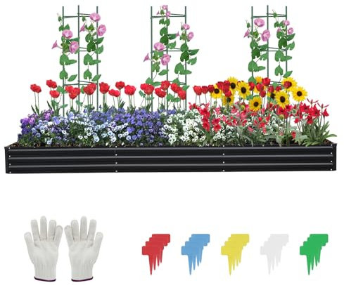 SONFILY Jardinière surélevée galvanisée de 3,5 x 1,2 x 3 m pour légumes, fleurs, herbes, grande jardinière surélevée, kit de plantation en acier avec gants