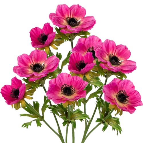 Briful 3er Set Künstliche Anemonen Kunstblumen Wie Echt Kunstzweige Rosa Frühlingsblumen, Länge 55 cm, Dekoblumen für Blumengesteck Home Resto Büro Dekoration