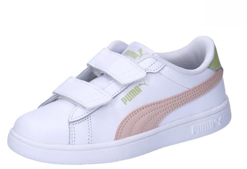 PUMA Smash 3.0 L V PS, Sneaker, White-Island Pink-Pistachio Green, 35 EU