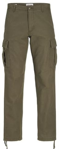 JACK & JONES Mens Cargo Combat Trouser Relaxed Fit Button Fastening Pants for Men UK, Olive Night- 31W / 32L