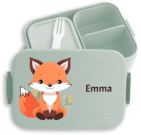 Kinder Bento Box Midi für Mepal Bentobox - Brotbox süßer Fuchs Lunchbox Wildtiere Vesperdose Raubtier I - 900 ml - Sage Grün - brotbüchse krippe brotdose fuchsmotiv name jausenbox pausenbox