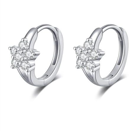 Reffeer Solide 925 Sterling Silber CZ Blumen Creolen Huggie für Frauen Ohrringe Niedliche Gänseblümchen Creolen (A-Silber)
