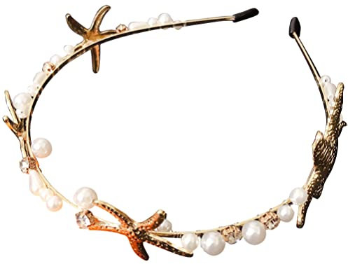 Diyfixlcd Meerjungfrauen-Stirnband, Perlen-Haarreifen, Hochzeit, Braut-Kopfschmuck, Kopfschmuck, Meerjungfrau-Haarschmuck für Damen, Party, Urlaub