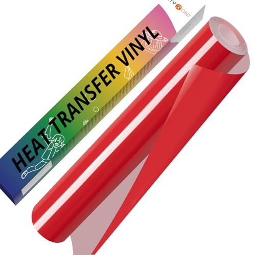 HTVRONT Red Iron on Vinyl - 12 x 5ft (30.5x152CM) Red HTV Vinyl for T-Shirts, Red Heat Transfer Vinyl for All Cutter Machine - Easy to Cut & Weed for Heat Vinyl Design (Red)