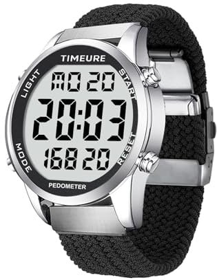 TIMEURE Orologio contapassi per uomini e anziani | Design alla moda | Orologio da polso impermeabile con grande display digitale | Funzione contapassi semplice e precisa (nero)