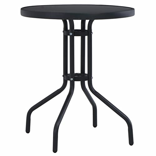 ShCuShan Table de Jardin Noir 60 cm Acier et Verre,Table De Jardin en Resine,Outdoor Dining Table,Table Ronde Jardin Exterieur