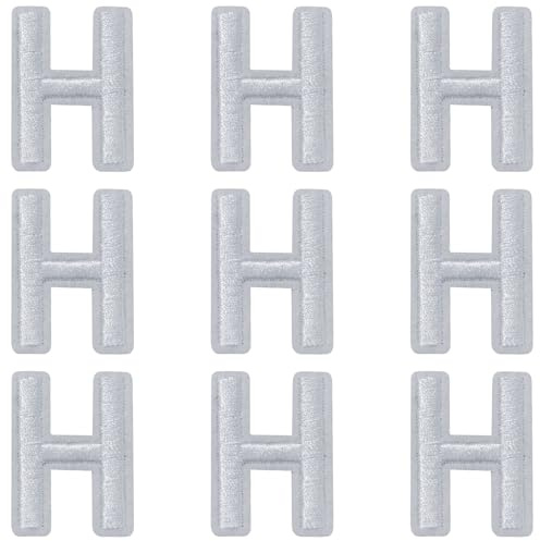 IANZE 9PCS Iron on Letter Patches, White Letter H Patches Embroidered Letter Patch for Clothing, Jeans, Hats, T-Shirts, Backpacks, Etc. (White-H)