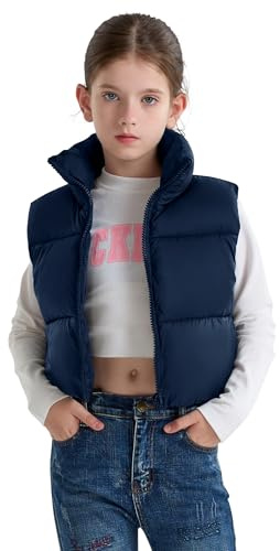 SOLOCOTE Gilet d'Hiver pour Filles Résistant à l'Eau Chaud Sans Manches avec Col Montant Veste d'Extérieur pour Enfants Marine 6 ans