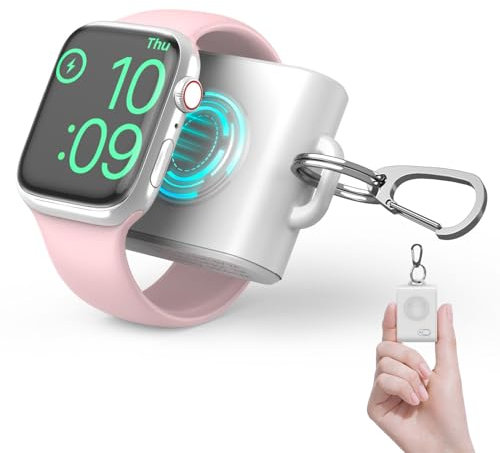 2000mAh Portable iWatch Charger with Keychain - Mini Power Bank, Power Emergency Pod Compact Magnetic Wireless iWatch Charger for Apple Watch Series 9 8 7 SE 6 5 4 3 2 Ultra Travel Accessories-White