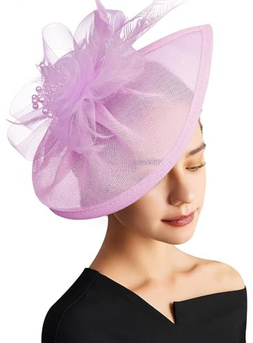 DRESHOW Fascinator Hüte für Damen Pillbox Hut mit Schleier Stirnband und Einer Gegabelten Clip Tea Party Kopfbedeckung
