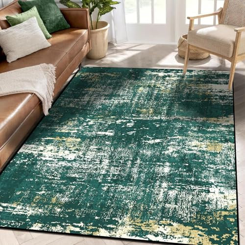 Jiyuhang Teppich Wohnzimmer Teppiche Waschbar ist Weich, Bequem und rutschfest Sich für Besprechungsräume, Schlafzimmer Büros und Wohnzimmer Teppich, Niedriger Flor, 140 x 200 cm, grün-gelb-Beiger
