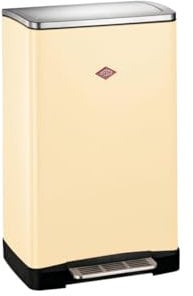 Wesco Big Double Boy Waste Bin in Almond, Powder-Coated Sheet Steel, Two Separate 18 Litre Plastic Inserts, Stainless Steel Foot, Attachment for Bin Liners