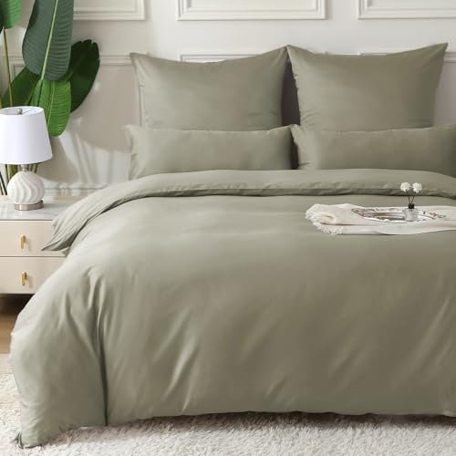 MILDLY Satin Bettwäsche 200x200 Baumwolle,100% Langstapelige Baumwolle Seidig Luxus Bettzeug, ÖkoTex Zertifiziert & für Allergiker Geeignet, 1 Bettbezug 200x200 & 2 Kissenbezug 80x80,MistSage