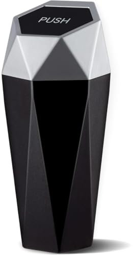 Car Trash Can with Lid, Small Automatic Portable Cup Holder Trash Can, Diamond Design Easy to Clean, Leakproof Used in Car Home Office (Silver)