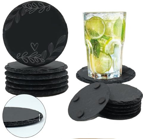 6 Pièces Dessous De Verres en Ardoise Contres Les Rayures, sous Verre Dessous De Verre Noirs Antidérapants pour Bar, Cuisine, Décoration De Maison-10 X 10 Cm