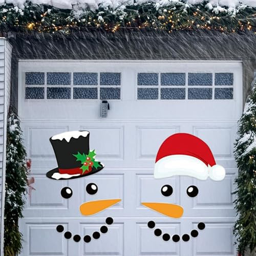 Garage Door Magnets Decoration - 2 Sets Reflective Snowman Christmas Magnets DIY Decor, Reusable Refrigerator Decal for Xmas Holiday