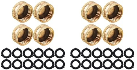 Haopeuk Garden Hose Female End Cap, Brass Spigot Cap with Extra 24 Washers, 3/4 Inch, 8-Pack