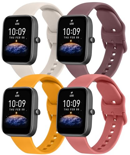 Oumida 4 Pièces Bracelet compatible avec Amazfit GTS 4/GTS 4 Mini, GTS 3/GTS 2/GTS 2e, 20mm Silicone Souple Bracelet pour Amazfit Bip 3/Bip 3 pro/Bip U/Bip S, Pack E
