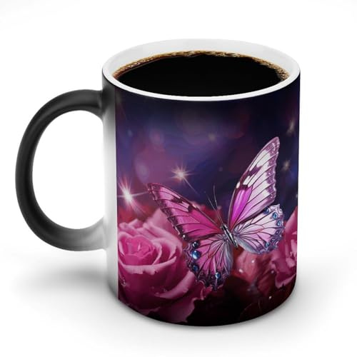 Customizable Coffee Mug Magic Cups Pink Butterfly Printed Heat Sensitive Custom Color Changing Cups Gifts for Men & Women